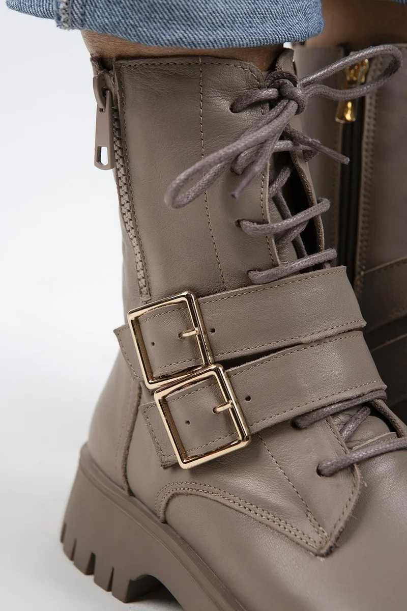 Manijero Manijero Hannah Women's Genuine Leather Lace-up Zipper Buckle Mink Boots