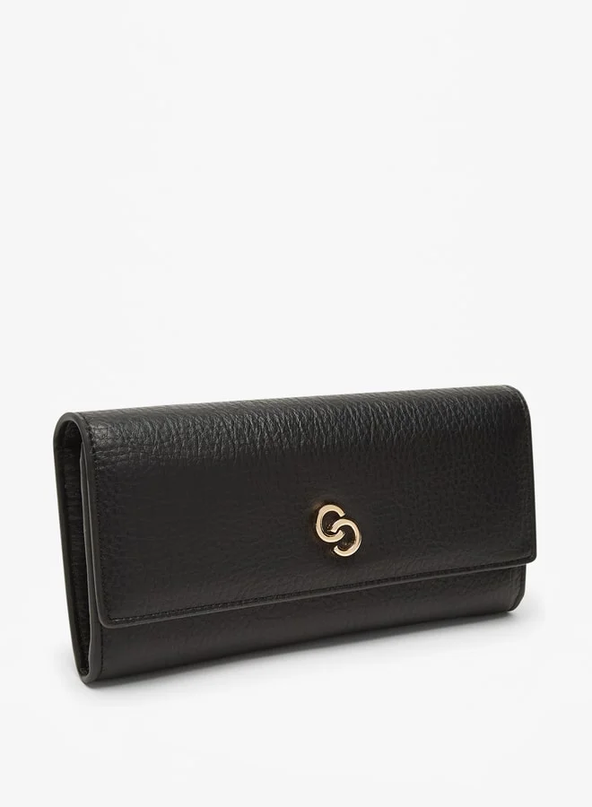 سيليست Women Solid Print Wallet with Logo Accent and Button Closure