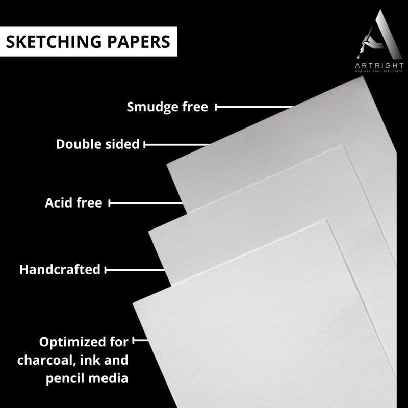 ArtRight Artists' Sketch Paper (A3 Pack of 80 Sheets, 300 GSM); Handmade Cartridge Mixed Media Sheets of 300GSM for Pencil, Charcoal and Ink Media - Image 3