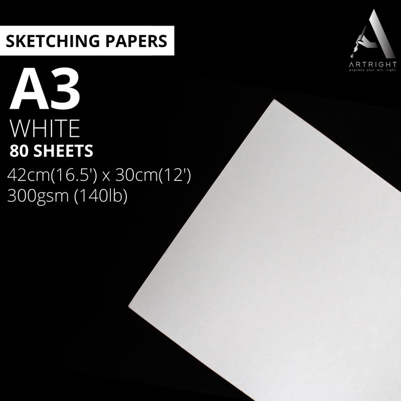 ArtRight Artists' Sketch Paper (A3 Pack of 80 Sheets, 300 GSM); Handmade Cartridge Mixed Media Sheets of 300GSM for Pencil, Charcoal and Ink Media - Image 2