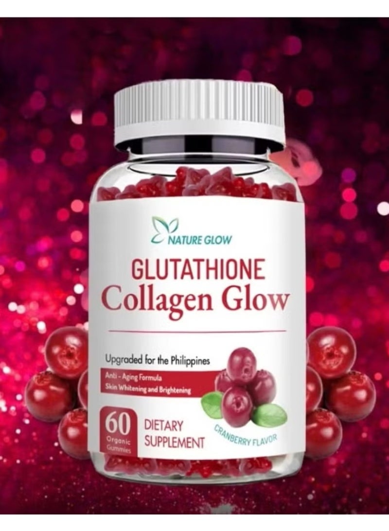 Nature Glow Collagen Glow with Glutathione – Cranberry Gummies – Supports Skin Brightening, Hair & Nail Health – With Vitamin C, Biotin & Antioxidants – 60 Gummies - Image 1