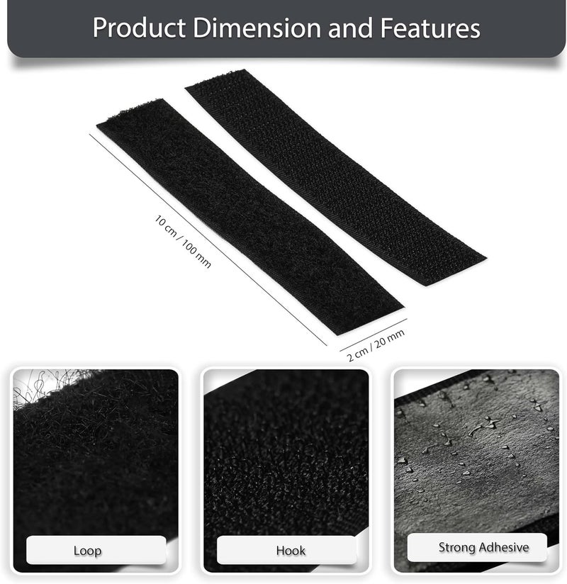 FIS Hook & Loop Tape Pads 20x100mm Rectangle, Black, Pack of 15 – Self Adhesive Fastener Strips for Home, School & Office - Image 5