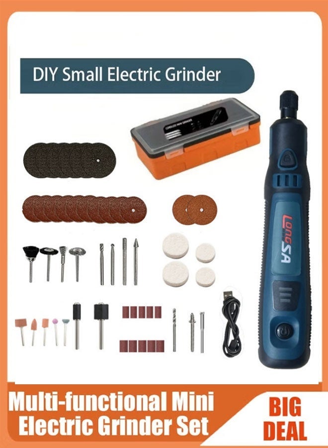 Ailily 1 Set DIY Small Electric Grinder, Household Hand-held Electric Polishing Tool For Jade Engraving, USB Rechargeable Electric Grinder Set Mini Small Electric Grinder Pen, Power Tool - Image 1