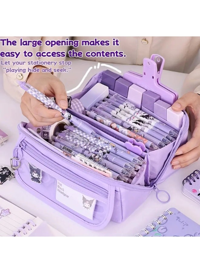 شهقلزس مقلمة كبيرة للطلاب، منظم أدوات مدرسية متعدد المقصورات بسحاب مزدوج، حقيبة أقلام متينة للمدرسة والمكتب والسفر - Image 5