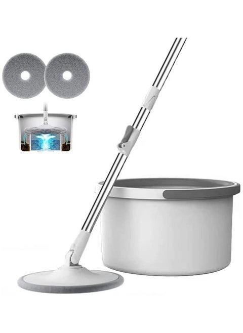 360° Spin Mop & Bucket Set – Self-Wringing Flat Mop with Dual-Chamber Dirty/Clean Water System – Includes 2 Microfiber Pads for All Floor Types ﻿