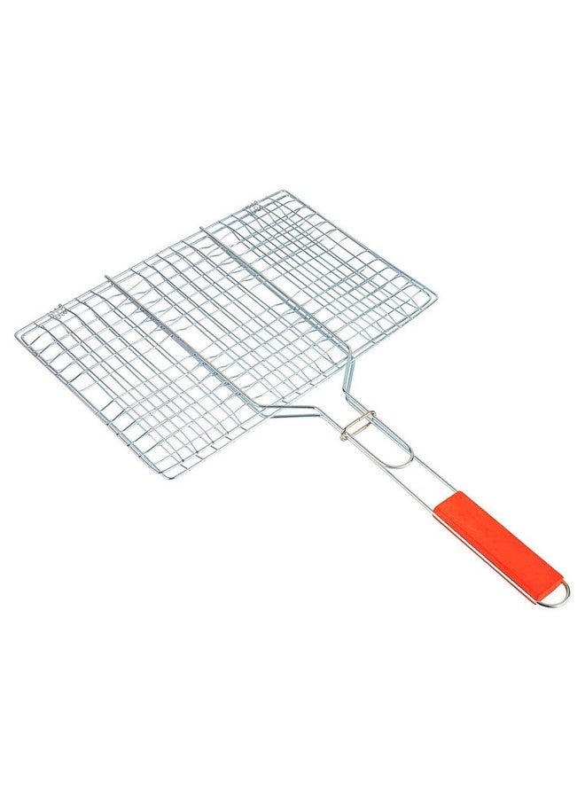 MT HEART™ Portable Barbecue BBQ Grill Net Basket Roast Grilling Tray Chromium Plated with Wooden Handle - Image 1