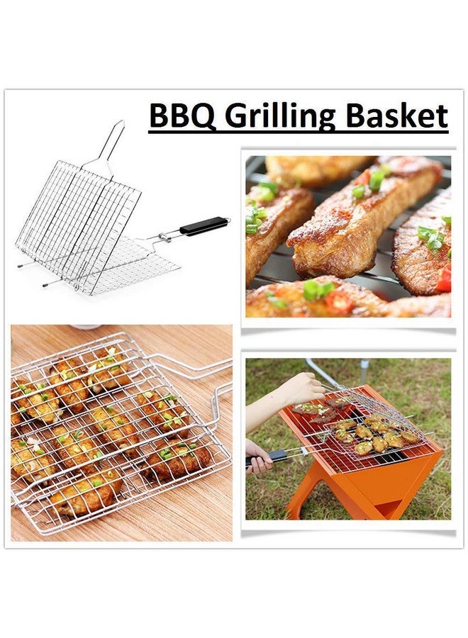 MT HEART™ Portable Barbecue BBQ Grill Net Basket Roast Grilling Tray Chromium Plated with Wooden Handle - Image 5