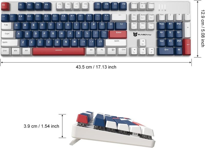 Merdia Mechanical Gaming Keyboard | Wired Gaming Keyboard | White Backlit Keyboard with Red Switches and 104 Keys | Hot Swappable Mechanical Keyboard | Mechanical Keyboard, Gaming Keyboards, Blue/White/Red - Image 2