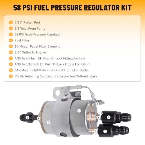 ZHSYMX GSL392 255LPH Inline Fuel Pump & 58 PSI LS Swap Fuel Pump EFI Conversion Fuel Filter Regulator Kit With 6AN Fittings GSL392-400-939 - Image 5