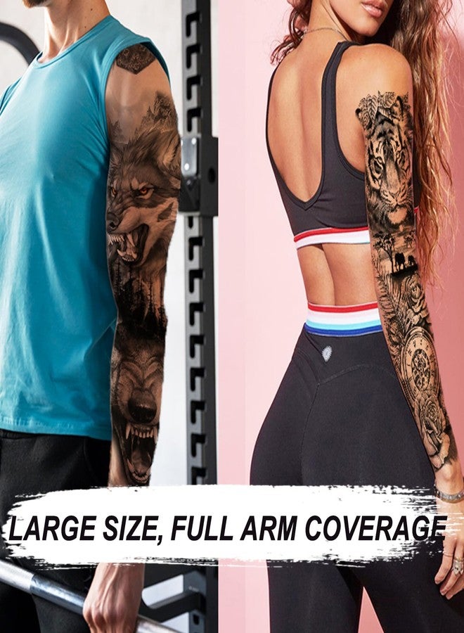Kotbs 6 Sheets Black Temporary Tattoos - Lion, Tiger, Wolf & Skull Designs - Bold Tribal Sleeve Tattoos for Arms - Waterproof Fake Tattoos for Adults, Men & Women - Image 5