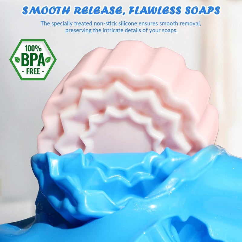 HKNMTT Square Flower Rectangle Bar Molds Silicone, 7 Shapes for Chocolate Soap Making Shower Steamer Homemade Bath Bomb Lotion Shampoo Bar Dessert DIY Set Non-stick Craft Food Grade 3 Pack - Image 4