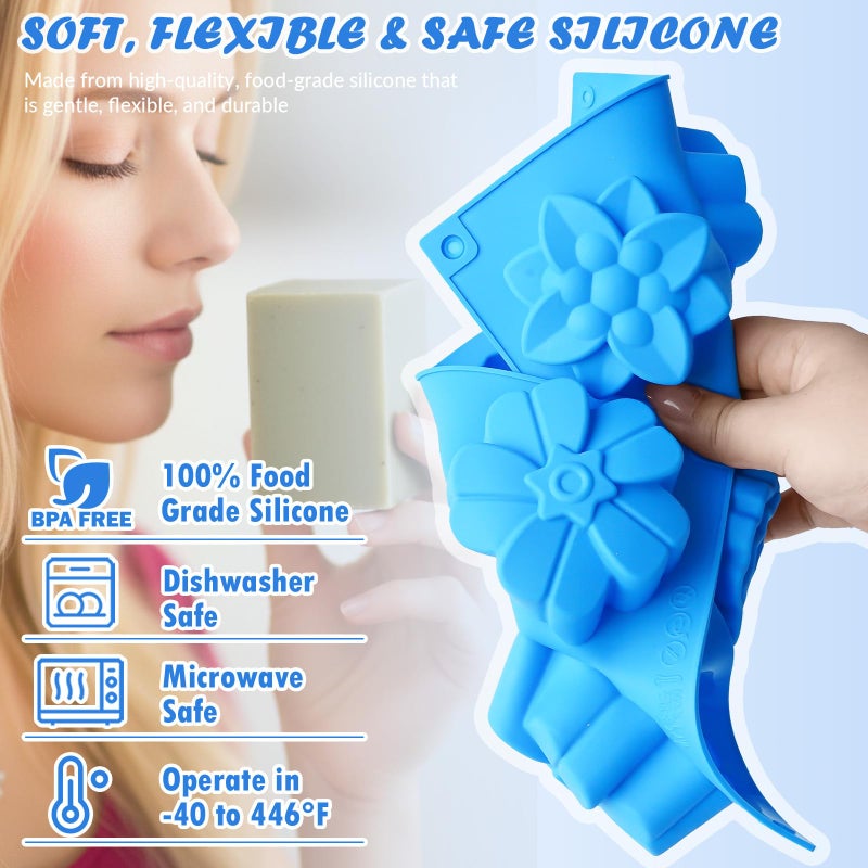 HKNMTT Square Flower Rectangle Bar Molds Silicone, 7 Shapes for Chocolate Soap Making Shower Steamer Homemade Bath Bomb Lotion Shampoo Bar Dessert DIY Set Non-stick Craft Food Grade 3 Pack - Image 5