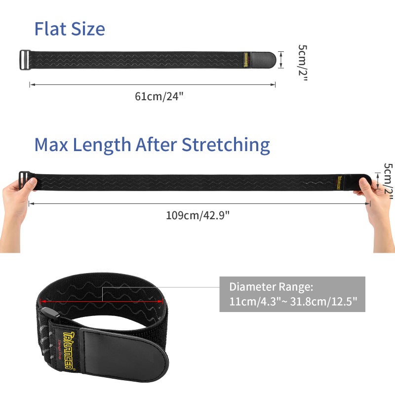 Trilancer Elastic Cinch Straps with Anti-Slip Strips, 24 "x 2" (4 Pack) Multipurpose Hook and Loop Bundling Straps for Hose, Cords, Bike, Luggage, Camping, Yoga Mats - Image 3