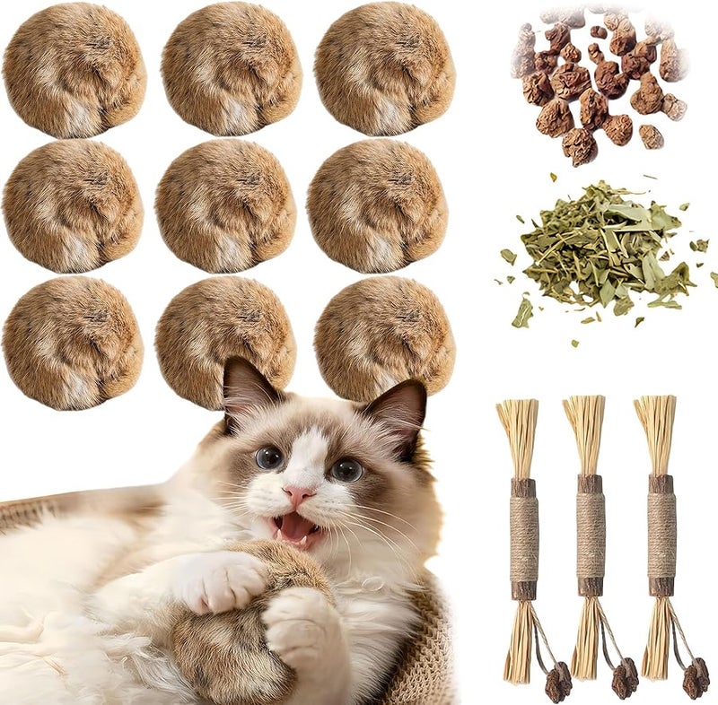 2026 New Soft Fluffy Rabbit Fur Cat Toy Ball 9PCS Interactive Washable Catnip Toy For Indoor Cats Chasing Bunny Kicks Exercise - Image 1