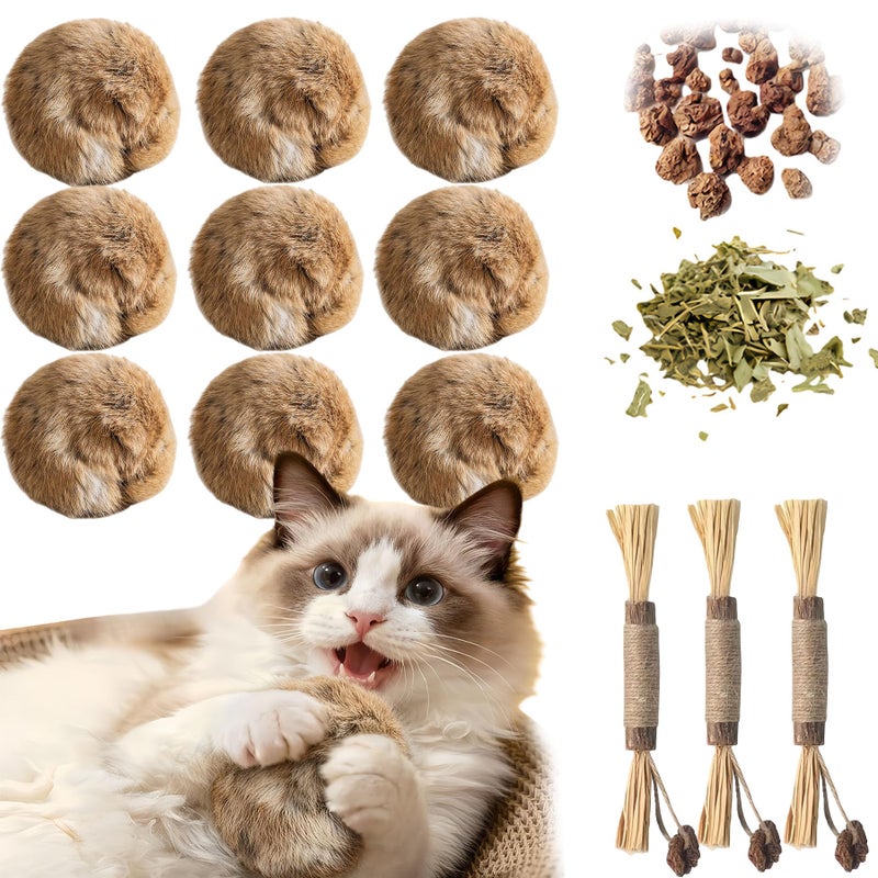 2026 New Soft Fluffy Rabbit Fur Cat Toy Ball 9PCS Interactive Washable Catnip Toy For Indoor Cats Chasing Bunny Kicks Exercise - Image 2