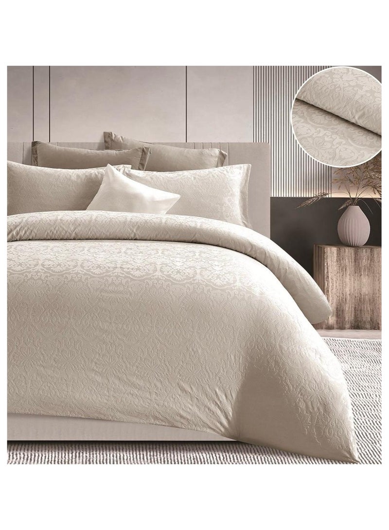 Comfy 6Pc Embossed King Size Cotton Satin Embroidery Cream Comforter Set