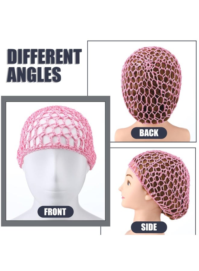 4 Pieces Mesh Crochet Hair Net Rayon Knit Snood Hat Thick Short Women Hairnet Snoods Cover Ornament for Sleeping (Black,Purple,Blue,Pink) - Image 3