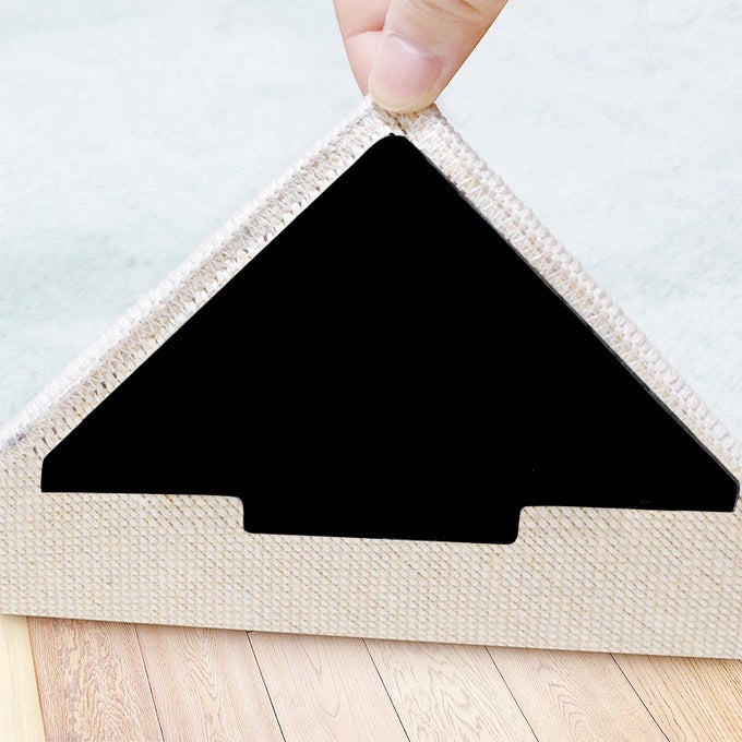 RUG TAPE 10 PCS DOUBLE SIDED NON SLIP REUSABLE RUG STOPPER WASHABLE RUG PAD GRIPPERS FOR HARDWOOD FLOORS TILE FLOORS CARPETS FLOOR MATS WALL BLACK