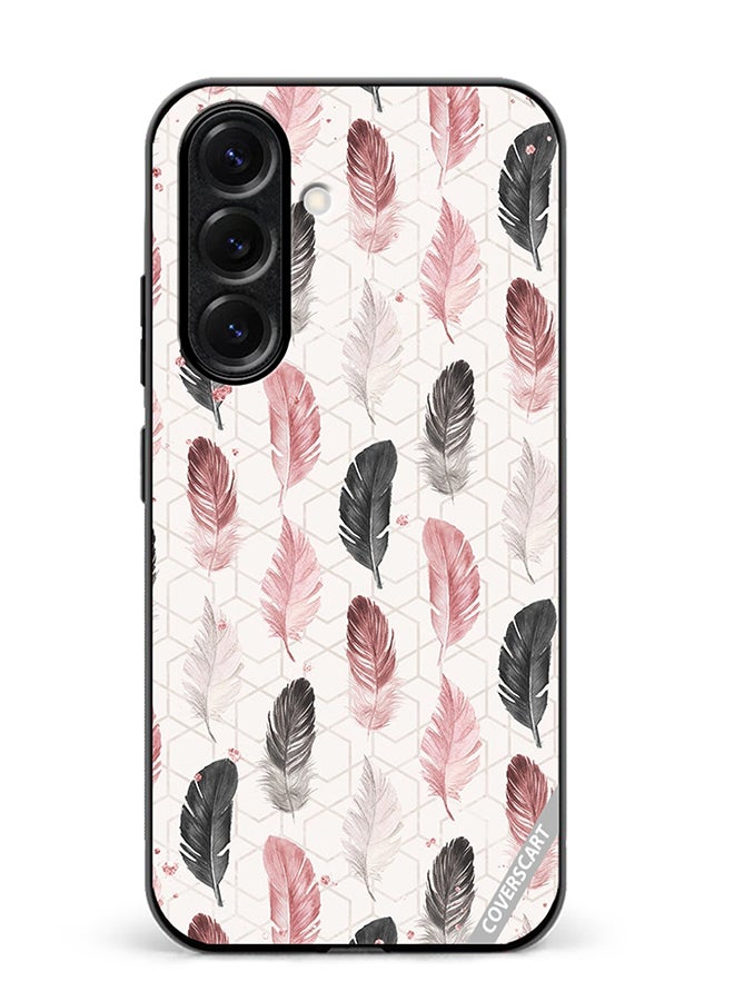 غطاء واقي لهاتف سامسونج جالاكسي A56 بتصميم ريش الخوخ الأسود متعدد الألوان