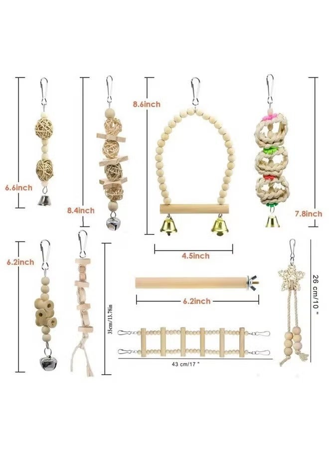 Hoasis Natural Wood Bird and Parrot Swing Toys，Includes Hanging Chew Swing, Climbing Ladder and Bird Cage for Parrot, Parakeet, Conure, Cockatiel, Mynah, Lovebirds and Finches, 9 Pieces - Image 2