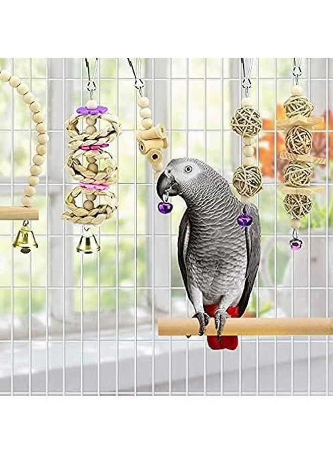 Hoasis Natural Wood Bird and Parrot Swing Toys，Includes Hanging Chew Swing, Climbing Ladder and Bird Cage for Parrot, Parakeet, Conure, Cockatiel, Mynah, Lovebirds and Finches, 9 Pieces - Image 3