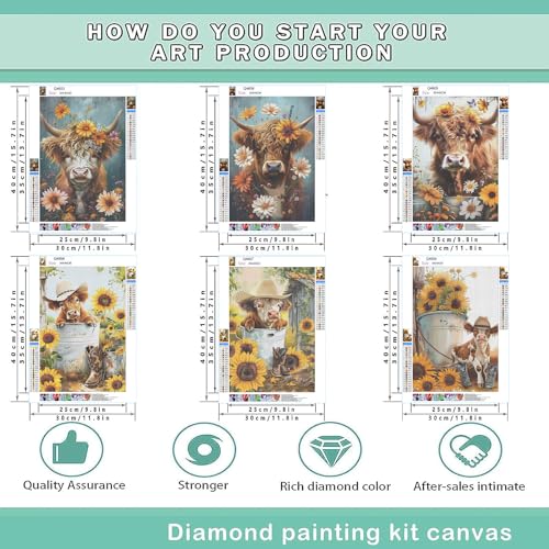 EWJRNSF 6 Pack 5D Diamond Painting Kits for Adults Highland Cow Diamond Arts Kits Diamond Art SetsGem Painting by Number Kits for Adults Beginners Home Wall Decor 118x157 Inches - Image 3