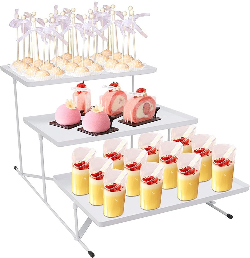 Indian Decor 29893 Metal Rectangular Food Snack Dessert Serving Plate Rack 3 Tier Cupcake Tray Set with Metal Stand Black - Image 2
