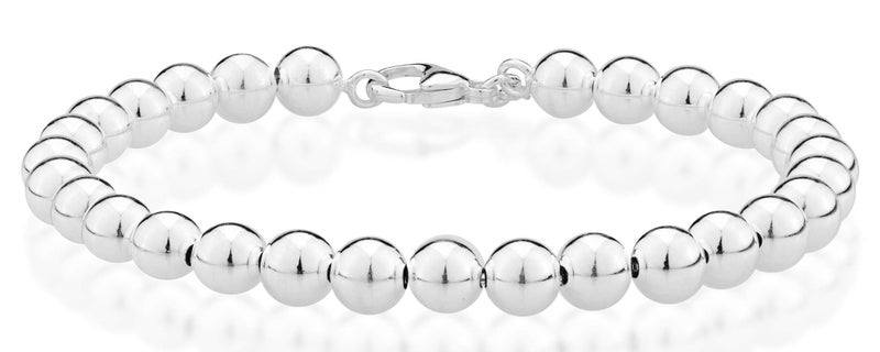 Miabella 925 Sterling Silver Italian Handmade 6mm Bead Ball Strand Chain Bracelet for Women, Made in Italy (Length 7.5 Inches) - Image 1