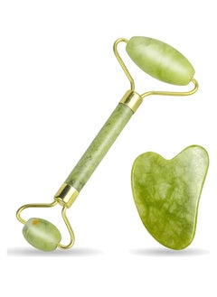 Rubik Jade Roller 2 in 1 Facial Face, Body Eyes Neck Massager Tool Reduce Wrinkles Aging Original Natural Jade Stone Green  - Image 1