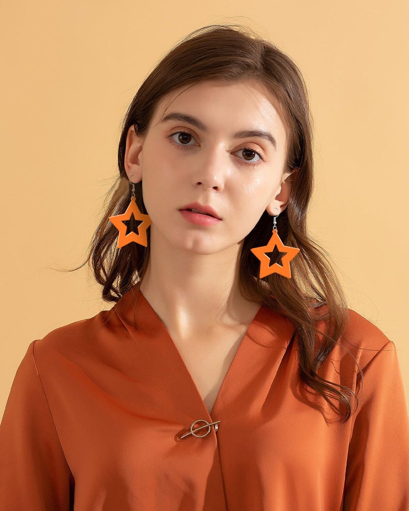 JELIEE 4 Pairs 80s Neon Earrings for Women Star Circular Oval Jewelry Retro Neon Dangle Earring for 80S Costume Dancing Party Accessory - Image 2
