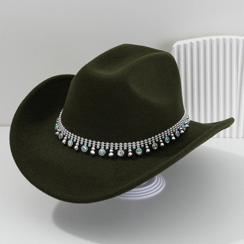 Gemstone Cowboy Hat Unisex Western Rhinestone Chain Party Hat Felt - Image 1