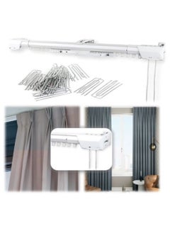 AL WADI FURNITURE Heavy Duty Ultra Corded Single Adjustable Extendable Traverse Curtain Rail Curtain Track with Curtain Hanging Pinch Pleat 4 Prongs Hooks, 210 – 398 cm, WHITE  - Image 1