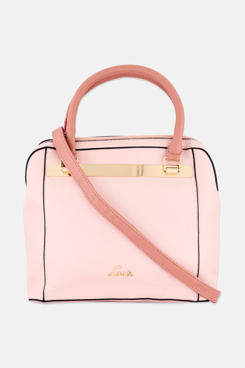 Lavie Women Brand Logo Tonal Eero Box Satchel Bag, Light Pink - Image 1
