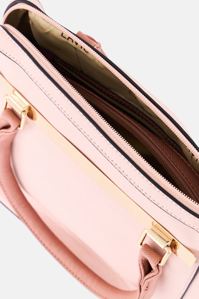 Lavie Women Brand Logo Tonal Eero Box Satchel Bag, Light Pink - Image 3