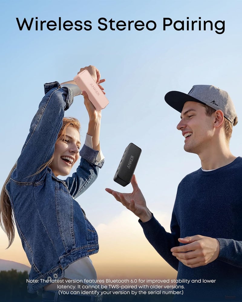 أنكر مكبر صوت بلوتوث محمول Anker Soundcore 2 مع صوت ستيريو 12 واط، BassUp، مقاوم للماء IPX7، وقت تشغيل 24 ساعة، إقران ستيريو لاسلكي، مكبر صوت للمنزل، الهواء الطلق، السفر - Image 4