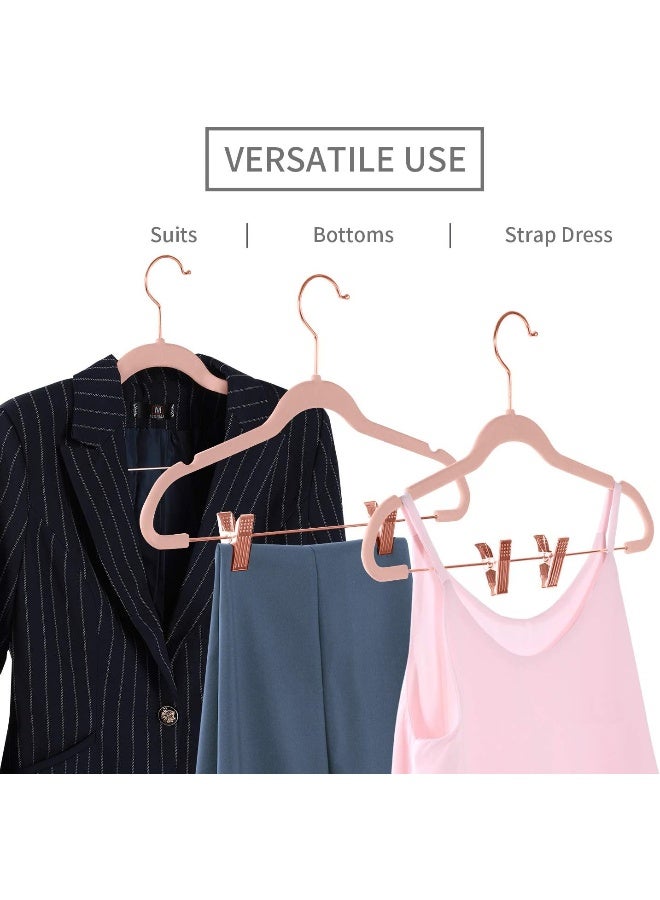 MIZGI Premium Velvet Pants Hangers with Clips (Pack of 20) Slim Skirt Hangers- Non Slip Felt Outfit Dress Hangers Blush Pink - Copper/Rose Gold Hooks,Space Saving Shirt Clothes Hangers, one size - Image 4