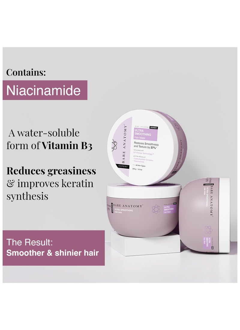 BARE ANATOMY Bare Anatomy Ultra Smoothing Hair Mask For Dry & Frizzy Hair | Restores Smoothness & Texture by 27% | Powered By Carbohydrate Complex & Niacinamide | For Women & Men | SLS & Paraben Free | 250gm  - Image 5
