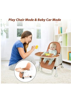 Hihonor Baby High Chair, Portable Feeding Chair with Dining Tray, Height-Adjustable Dining Table Chair for Baby 3 Months to 4 Years (Brown)  - Image 3