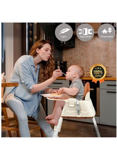 Hihonor Baby High Chair, Portable Feeding Chair with Dining Tray, Height-Adjustable Dining Table Chair for Baby 3 Months to 4 Years (Brown)  - Image 2