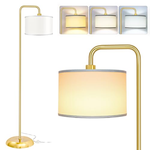 PARTPHONER [Upgraded] LED Floor Lamp for Living Room, 3 Color Temperature Floor Lamp with Foot Switch Modern Standing Lamp Tall Pole Floor Reading Lamp for Bedroom, Study Room, Office, 9W Bulb Included, Gold - Image 1