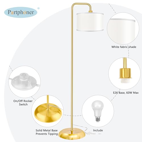 PARTPHONER [Upgraded] LED Floor Lamp for Living Room, 3 Color Temperature Floor Lamp with Foot Switch Modern Standing Lamp Tall Pole Floor Reading Lamp for Bedroom, Study Room, Office, 9W Bulb Included, Gold - Image 5