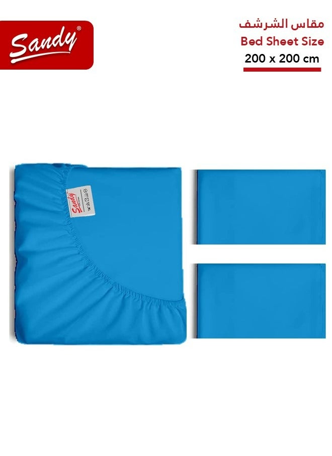 Sandy Sandy Premium Hotel Quality Fitted Sheet and Pillow Cases, Bed Sheet 3 Pieces Set, Soft & Breathable and Cooling, King Size 200 x 200 cm, Turquoise  - Image 1