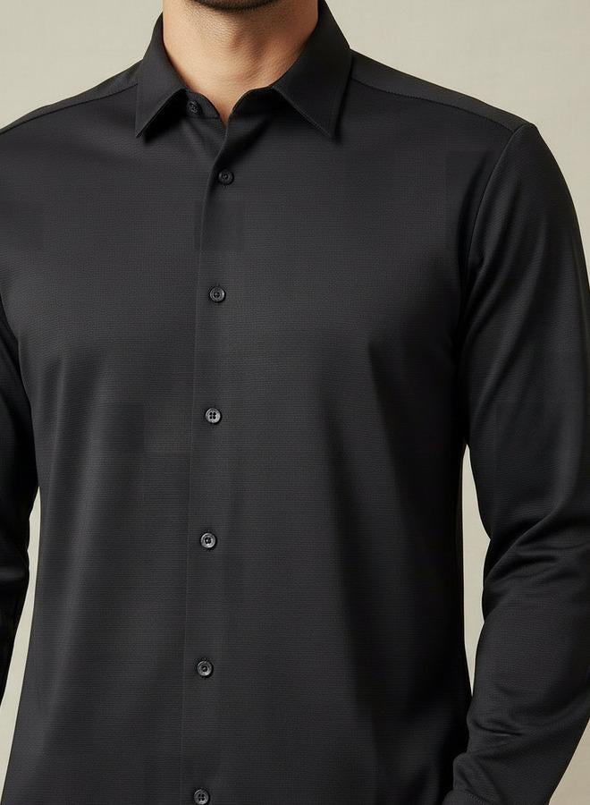 Iconic Men Slim Fit Collared Seamless Long Sleeve Shirt - Image 4