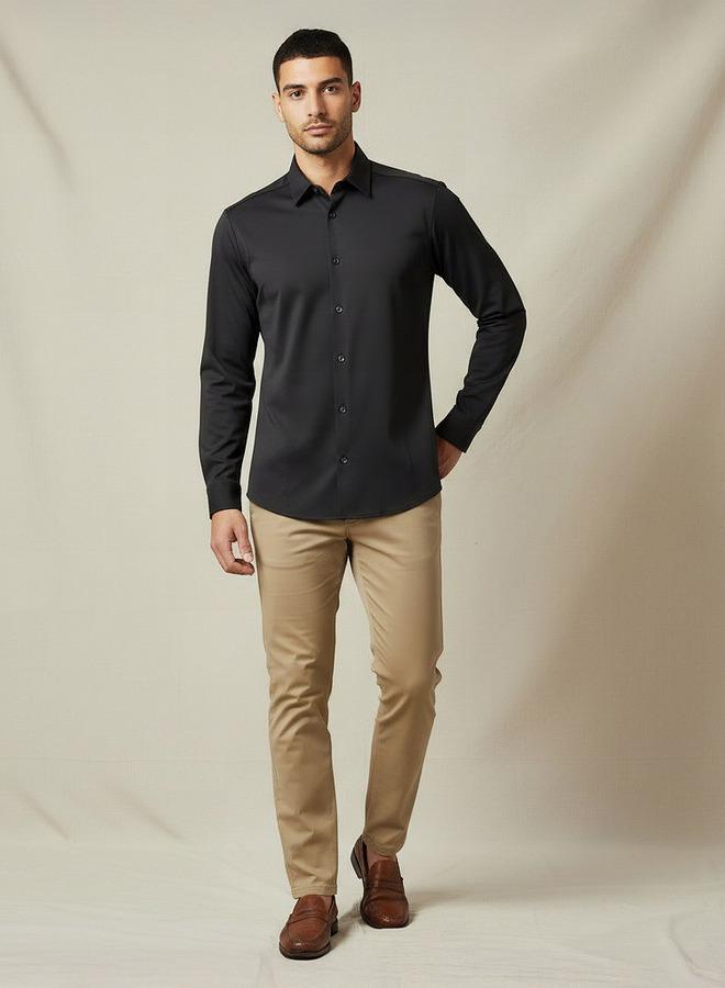 Iconic Men Slim Fit Collared Seamless Long Sleeve Shirt - Image 5