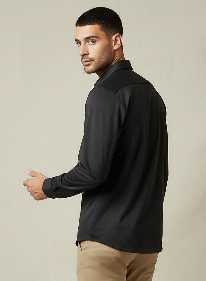 Iconic Men Slim Fit Collared Seamless Long Sleeve Shirt - Image 3