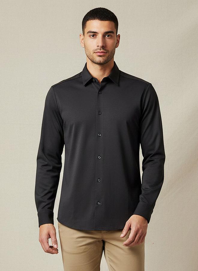 Iconic Men Slim Fit Collared Seamless Long Sleeve Shirt - Image 1