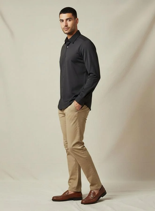 Iconic Iconic Men Slim Fit Collared Seamless Long Sleeve Shirt