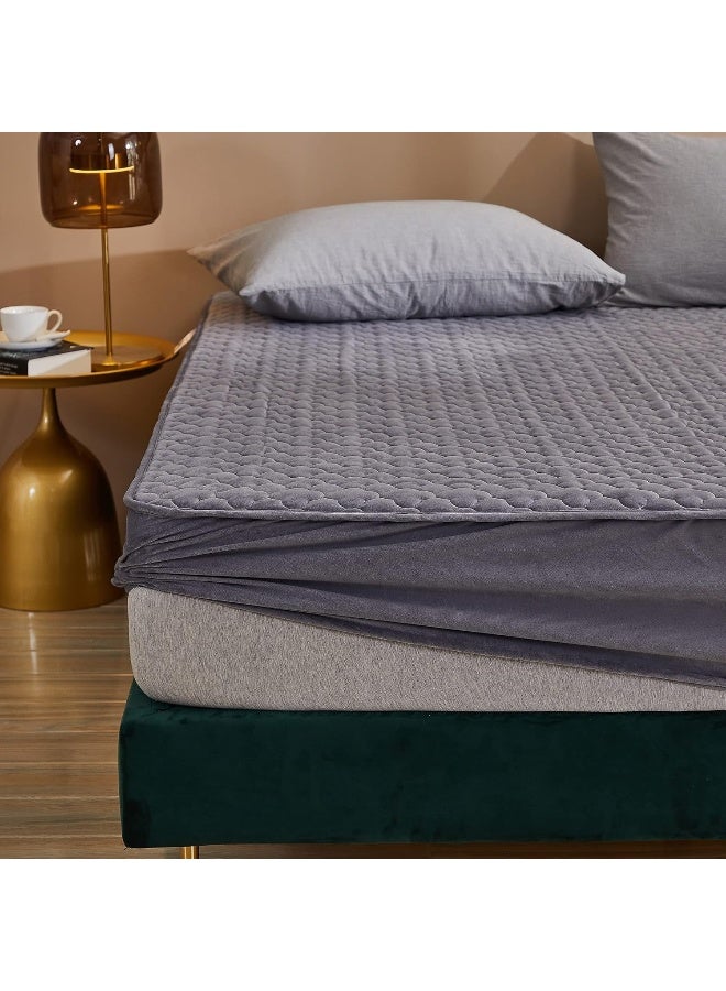 Pangzi Solid Flannel Plush Bedding Fitted Sheet, Velvety Soft Heavyweight Non-Slip Protective Cover for Bed Mattress (Twin Extra Long, Gray) - Image 5