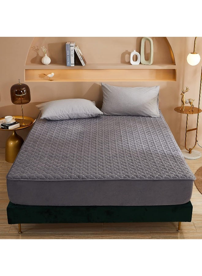 Pangzi Solid Flannel Plush Bedding Fitted Sheet, Velvety Soft Heavyweight Non-Slip Protective Cover for Bed Mattress (Twin Extra Long, Gray) - Image 1
