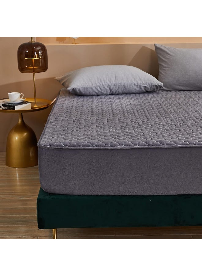 Pangzi Solid Flannel Plush Bedding Fitted Sheet, Velvety Soft Heavyweight Non-Slip Protective Cover for Bed Mattress (Twin Extra Long, Gray) - Image 4